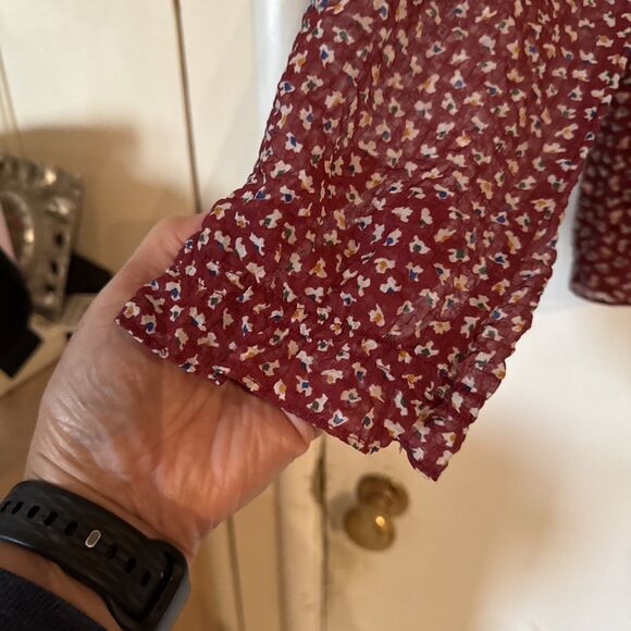 Madewell Overture Red Ditsy Flower Balloon Sleeve Top Romantic Preppy | Sz Smal - Picture 7 of 10